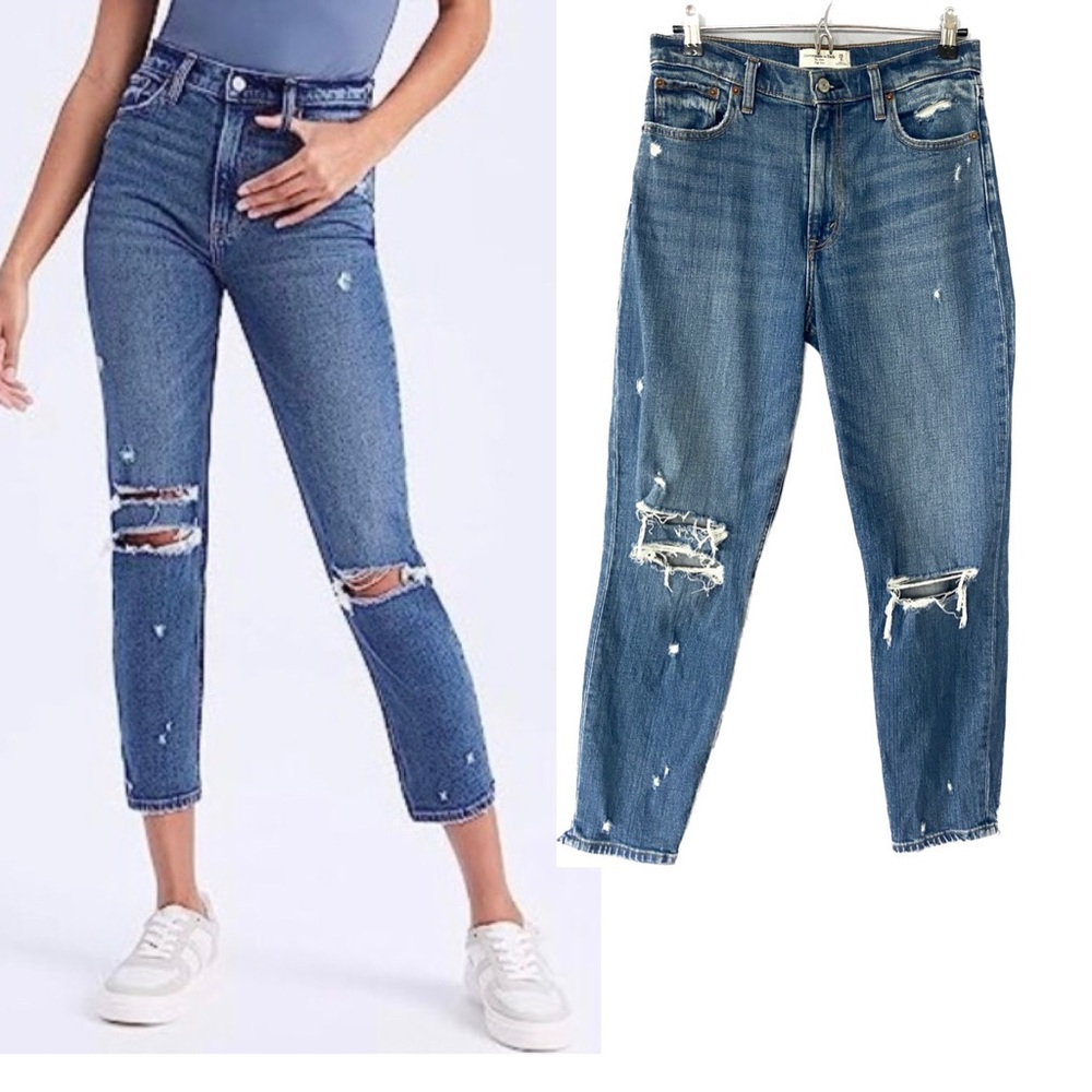 Abercrombie & Fitch The Mom HIgh Rise Distressed Jean Size 8